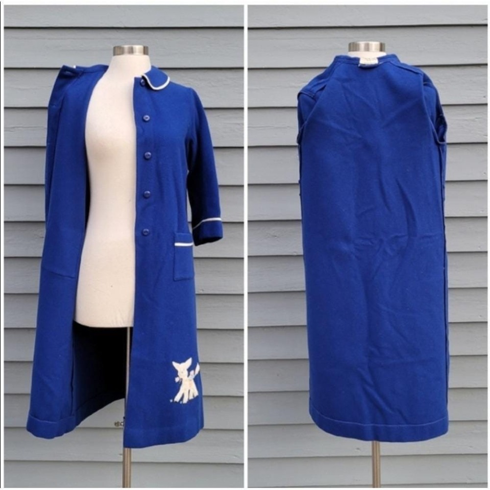 Vintage Rowes of Bond Street Blue Wool Kids Coat Lamb Applique Made in England - Picture 3 of 6